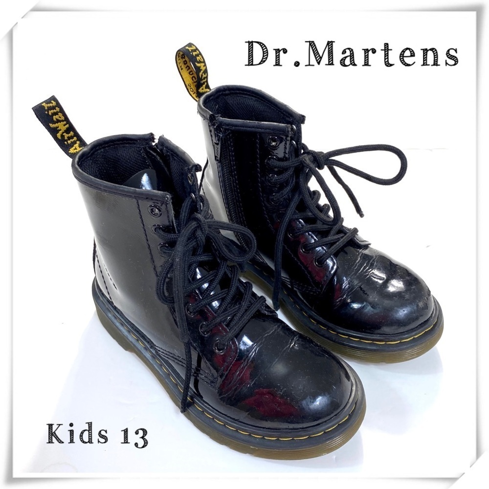 Dr.Martens 1460 8-Eye Junior Delaney Lace up Moto Boot Patent Black Sz 13 Junior